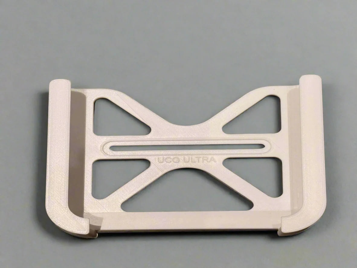 A silver mounting bracket for Ubiquiti Unifi Cloud Gateway UCG Fiber, designed to secure the device to a wall.