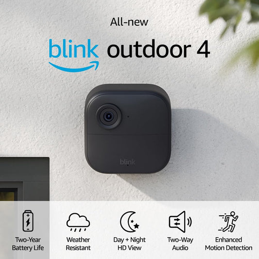 All-New Blink Outdoor 4 (4th Gen) – Wire-free HD smart security camera, two-year battery life, enhanced motion detection, Works with Alexa – Add-on camera (Sync Module required)