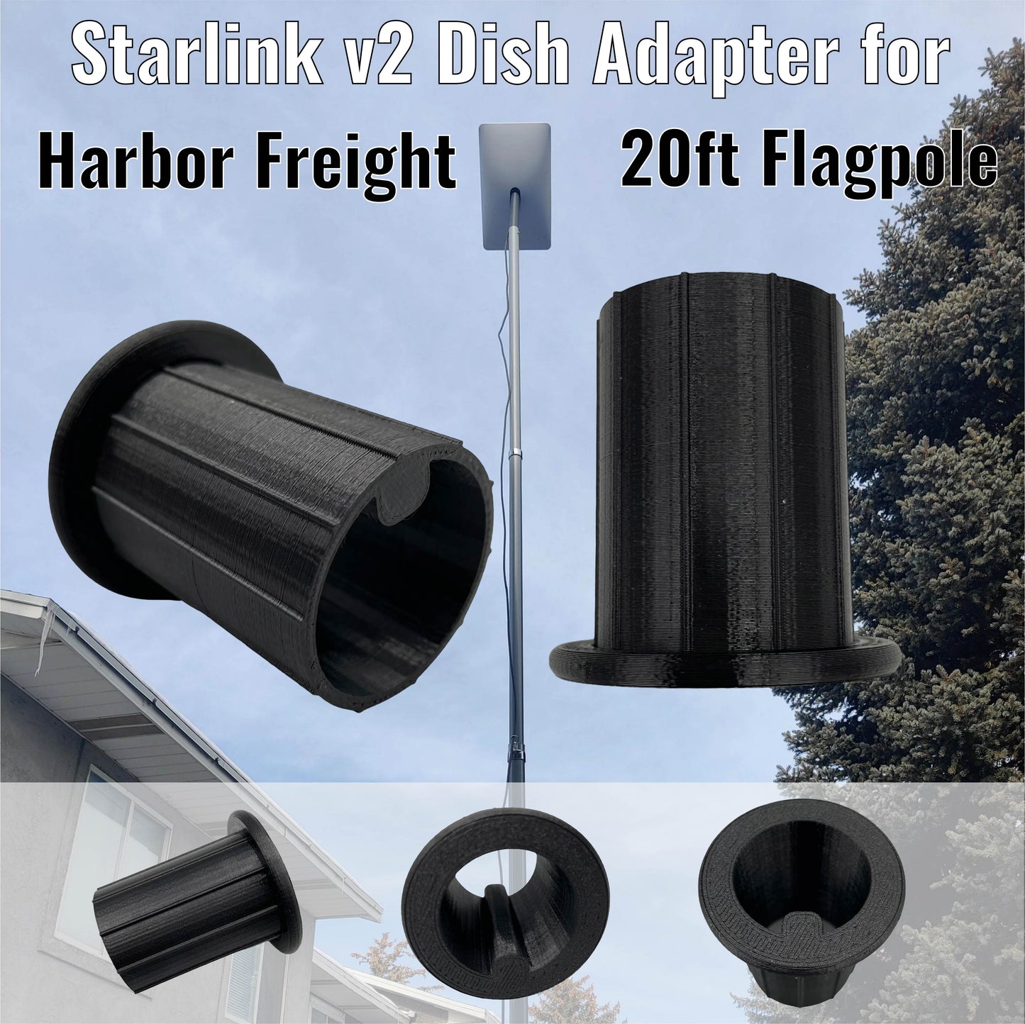Dish Adapter Compatible with Starlink v2 for Harbor Freight 20ft Flagpole